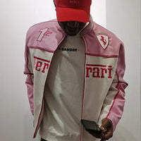 Giacca in Pelle Racing Rosa Classic - ApexRacing 4