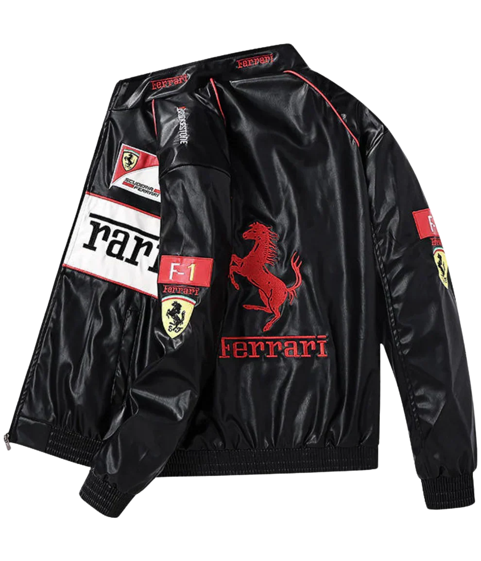 Giacca in Pelle Racing Nera Lucida - ApexRacing