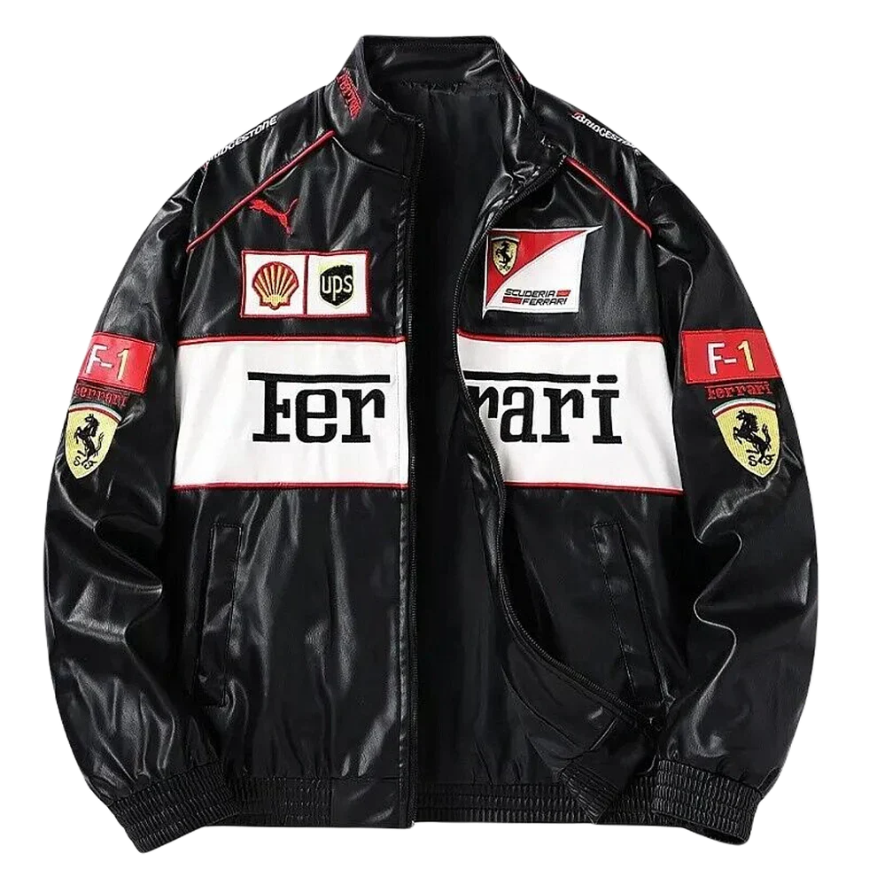 Giacca in Pelle Racing Nera Lucida - ApexRacing