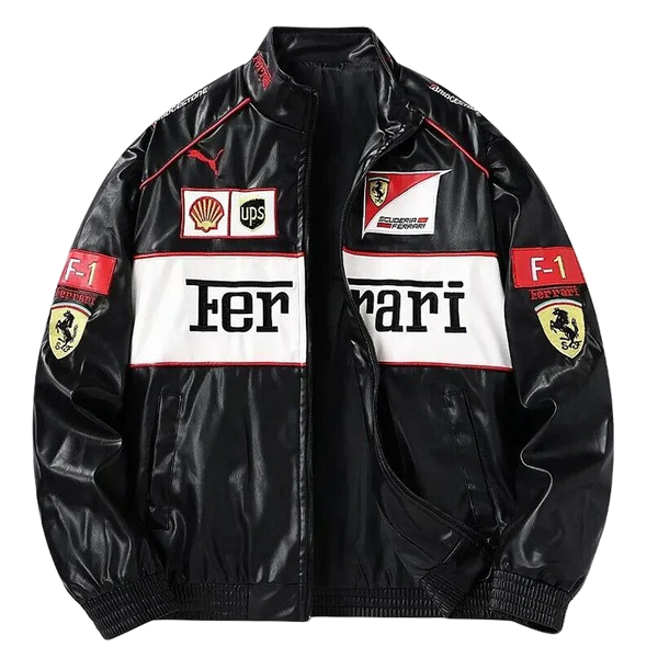 Giacca in Pelle Racing Nera Lucida - ApexRacing