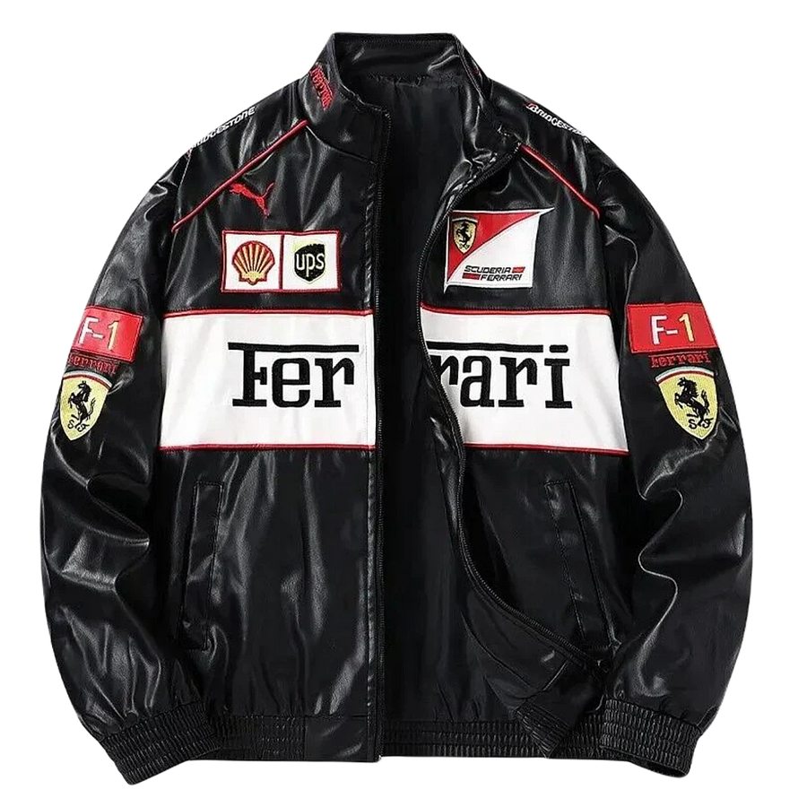 Giacca in Pelle Racing Nera Lucida - ApexRacing