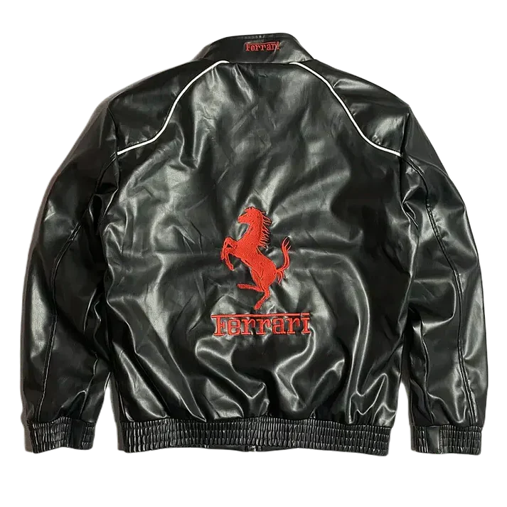 Giacca in Pelle Racing Nera Lucida - ApexRacing