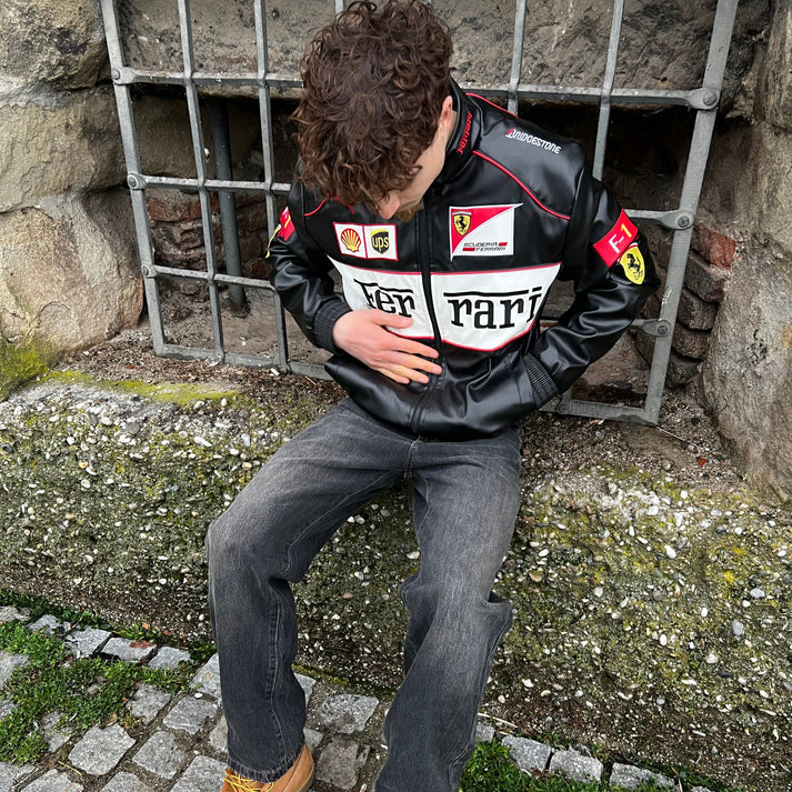 Giacca in Pelle Racing Nera Lucida - ApexRacing