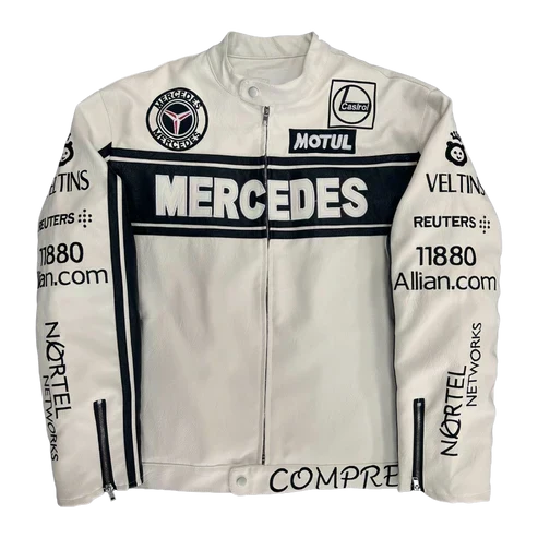 Giacca in Pelle Racing Bianca Heritage - ApexRacing