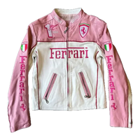 Giacca in Pelle Racing Rosa Classic - ApexRacing 1