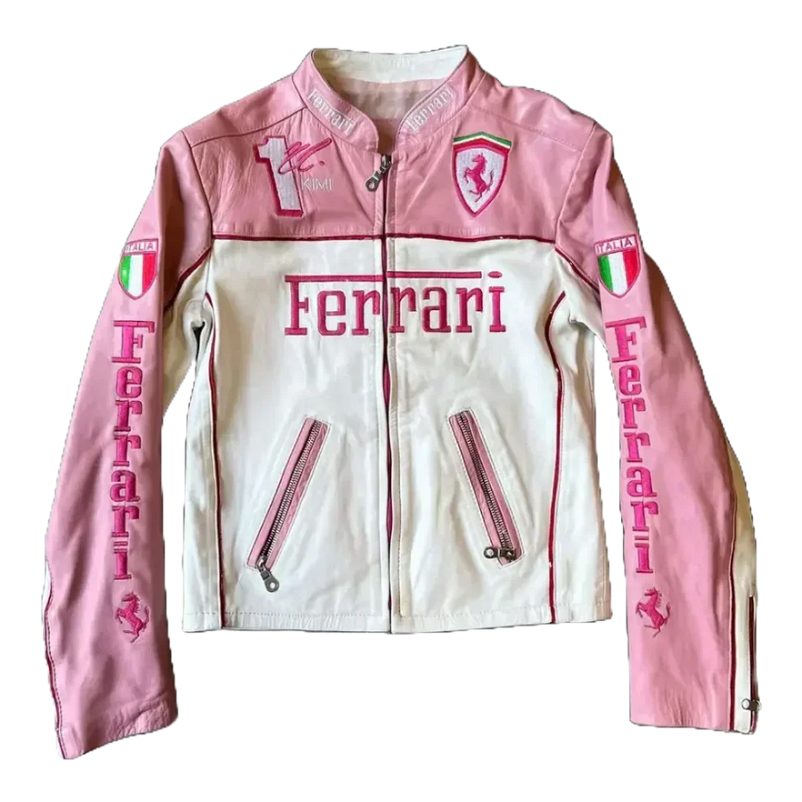 Giacca in Pelle Racing Rosa Classic - ApexRacing