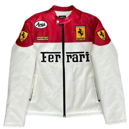 Giacca in Pelle Racing Bianca Vintage - ApexRacing