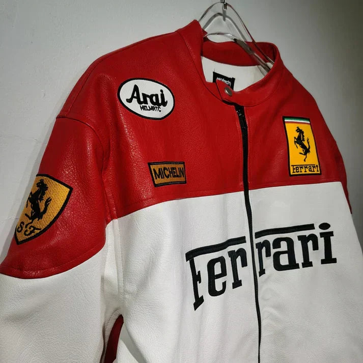 Giacca in Pelle Racing Bianca Vintage - ApexRacing