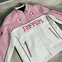 Giacca in Pelle Racing Rosa Classic - ApexRacing 3